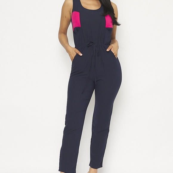 Blush Noir Pants - Navy Fuchsia String Waist Jumpsuit